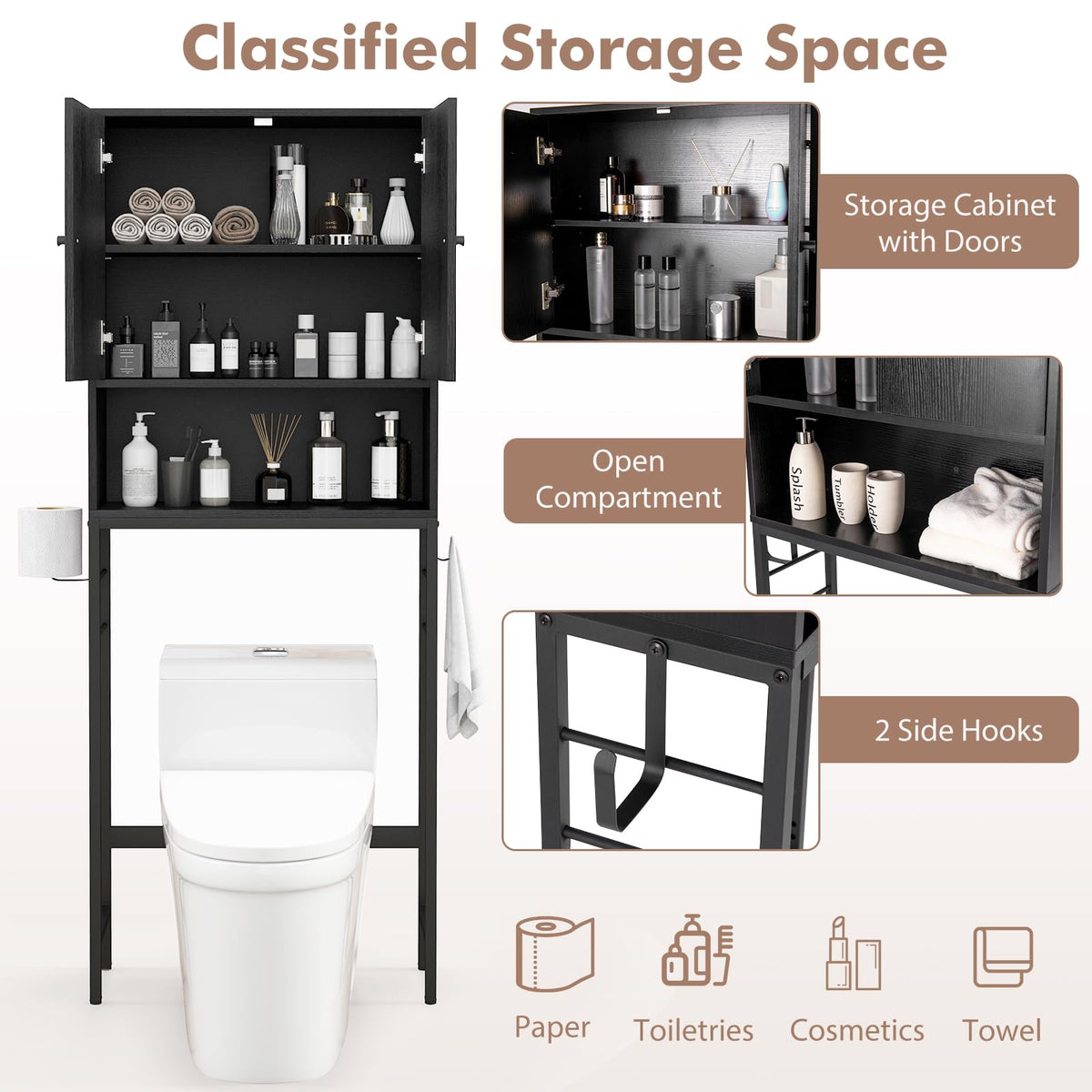 ver The Toilet Storage Cabinet, Free Standing Toilet Rack w/ 2 Doors