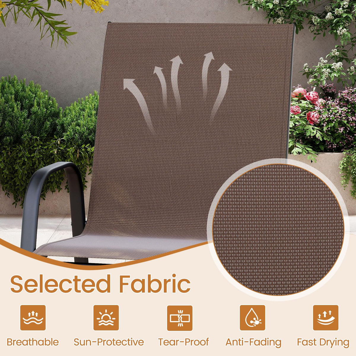 Outdoor Bar Stools Set of 2, 74 cm Fabric Bar Height Stools with Armrests