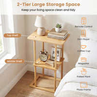 2 Pieces Side Table with Storage Shelves and Bamboo Construction for Living Room