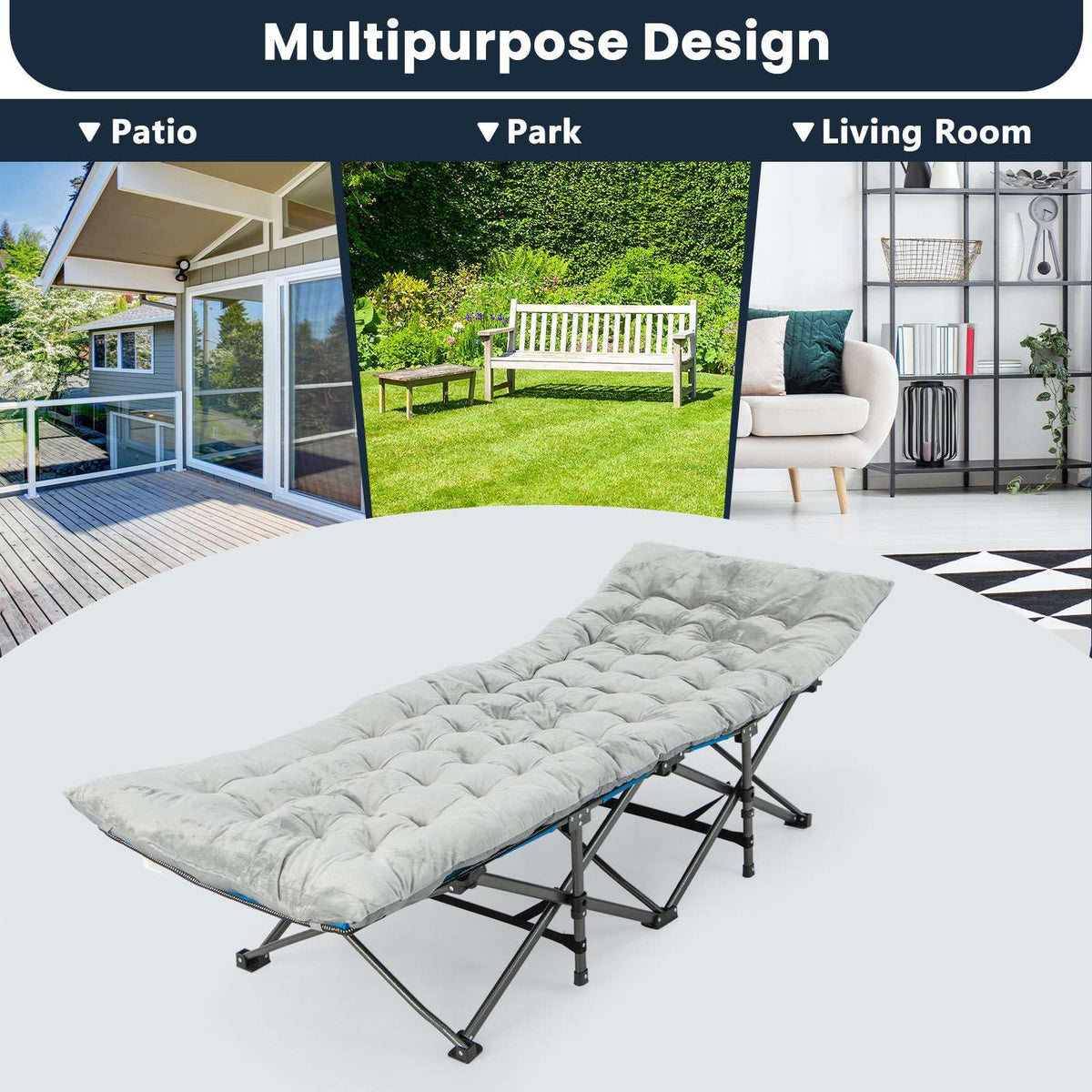 195 x 74 x 7 CM Thickened Recliner Cushion with 4 Fixing Straps, Bed Fixing Pocket