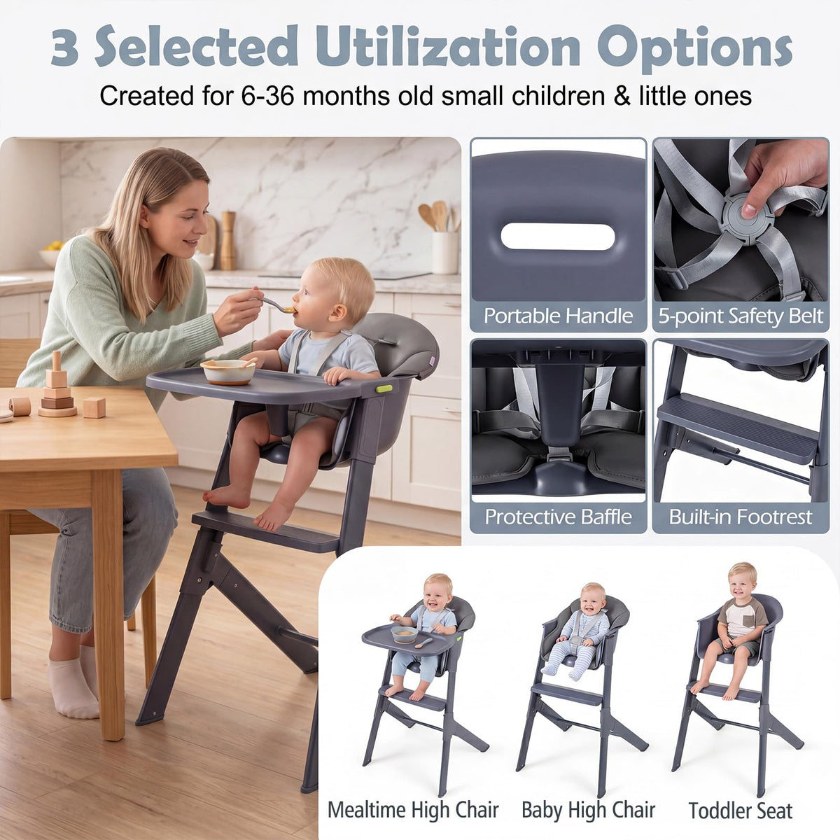 3-in-1 Washable Baby High Chair