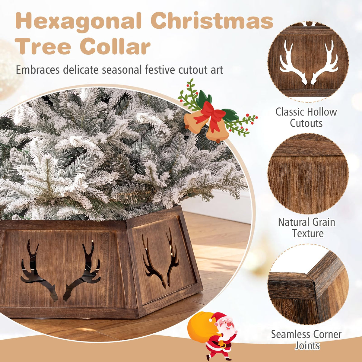 80cm Christmas Tree Collar for 180-270cm Artificial Trees Wooden Christmas Tree Base Cover