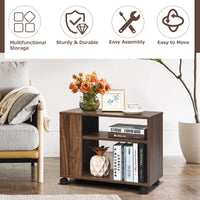 Giantex 3-Tier Side Table with Storage Shelf, Sofa Side Table with Wheels for Small Spaces, Industrial Nightstand