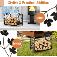 Firewood Log Rack, for Indoor Outdoor Steel Log Holder w/50 kg Load Capacity