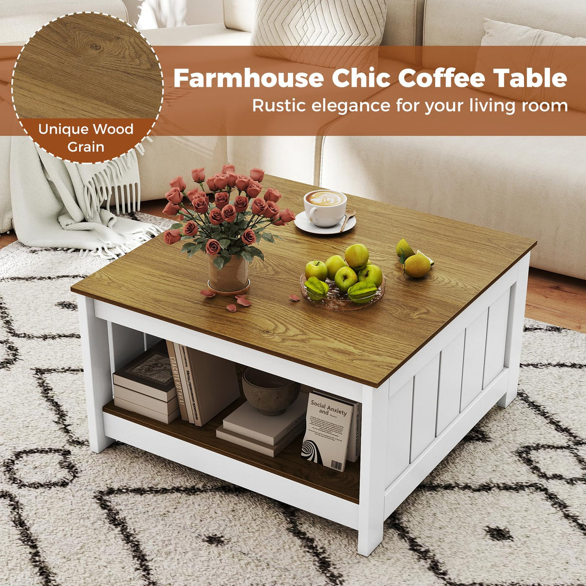 Square Cocktail Table with Storage Shelf
