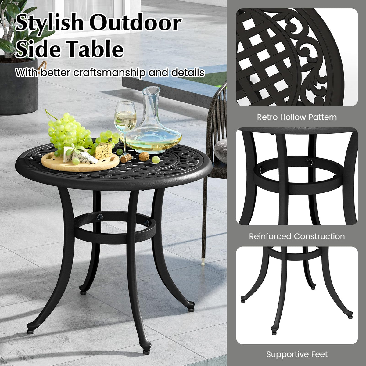 Cast Aluminum Patio Table, 60 CM Outdoor Round Side Table