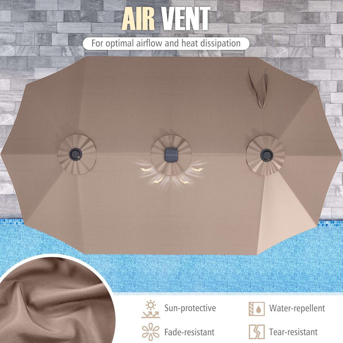 4.7 m Extra-Large Patio Umbrella w/LED Solar Lights