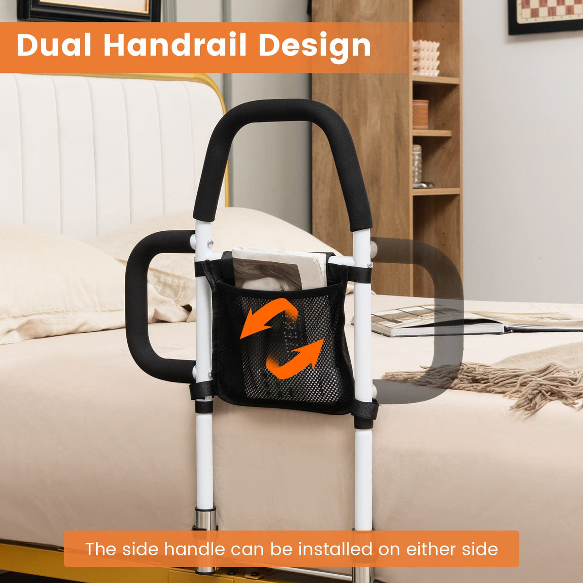 Bed Rail for Elderly Adults, Safety Bed Assist Rail w/Dual Handrail