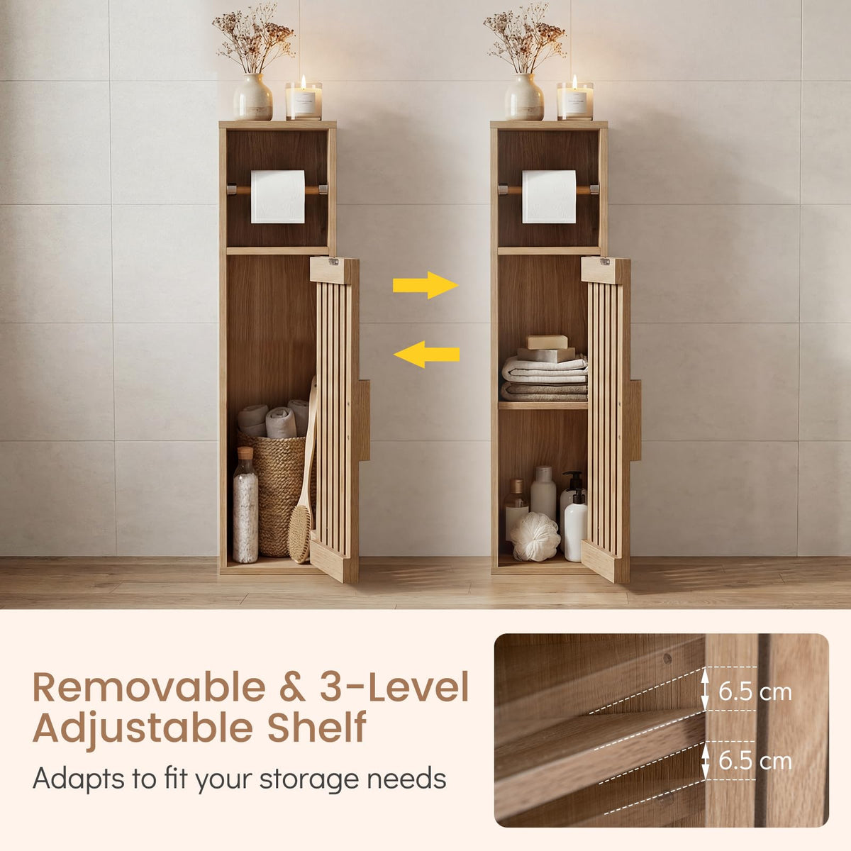 Slim Bathroom Cabinet with Door and Adjustable Shelf for Small Spaces