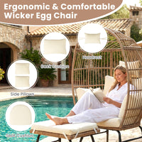PE Rattan Egg Chair with Ottoman, Indoor & Outdoor Wicker Patio Lounge Chair