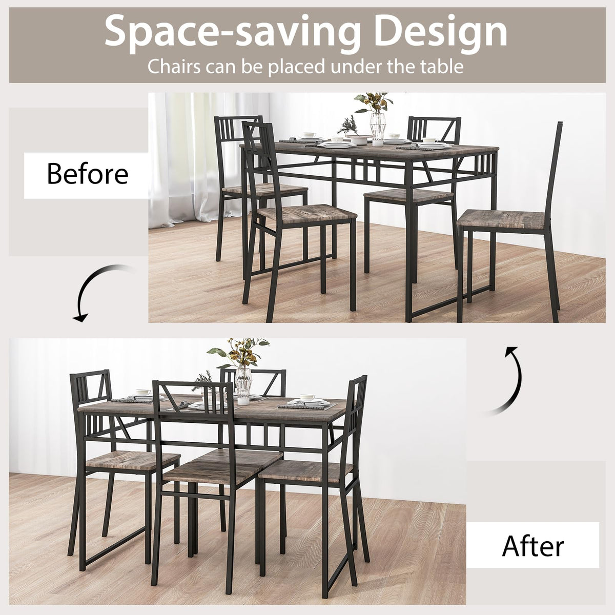 Giantex 5 Piece Dining Table Set, Industrial-Style Kitchen Table & 4 Chairs w/Wood Like Tabletop & Metal Frame