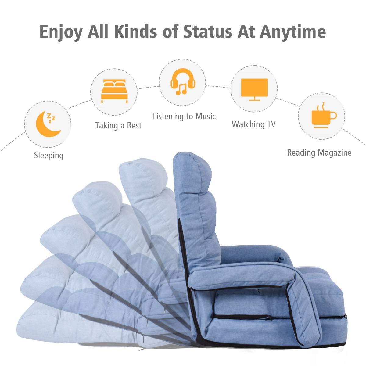 Folding Floor Sofa Bed, Adjustable Lounger Floor Sofa, Padded Floor Recliner Chair