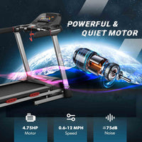 4.75HP Folding Treadmill with 15% Auto Incline for Home & Gym