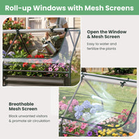 183 x 91 x 122cm 2 Roll-up Windows Metal Raised Garden Bed with Cover and Planter Box for Vegetables