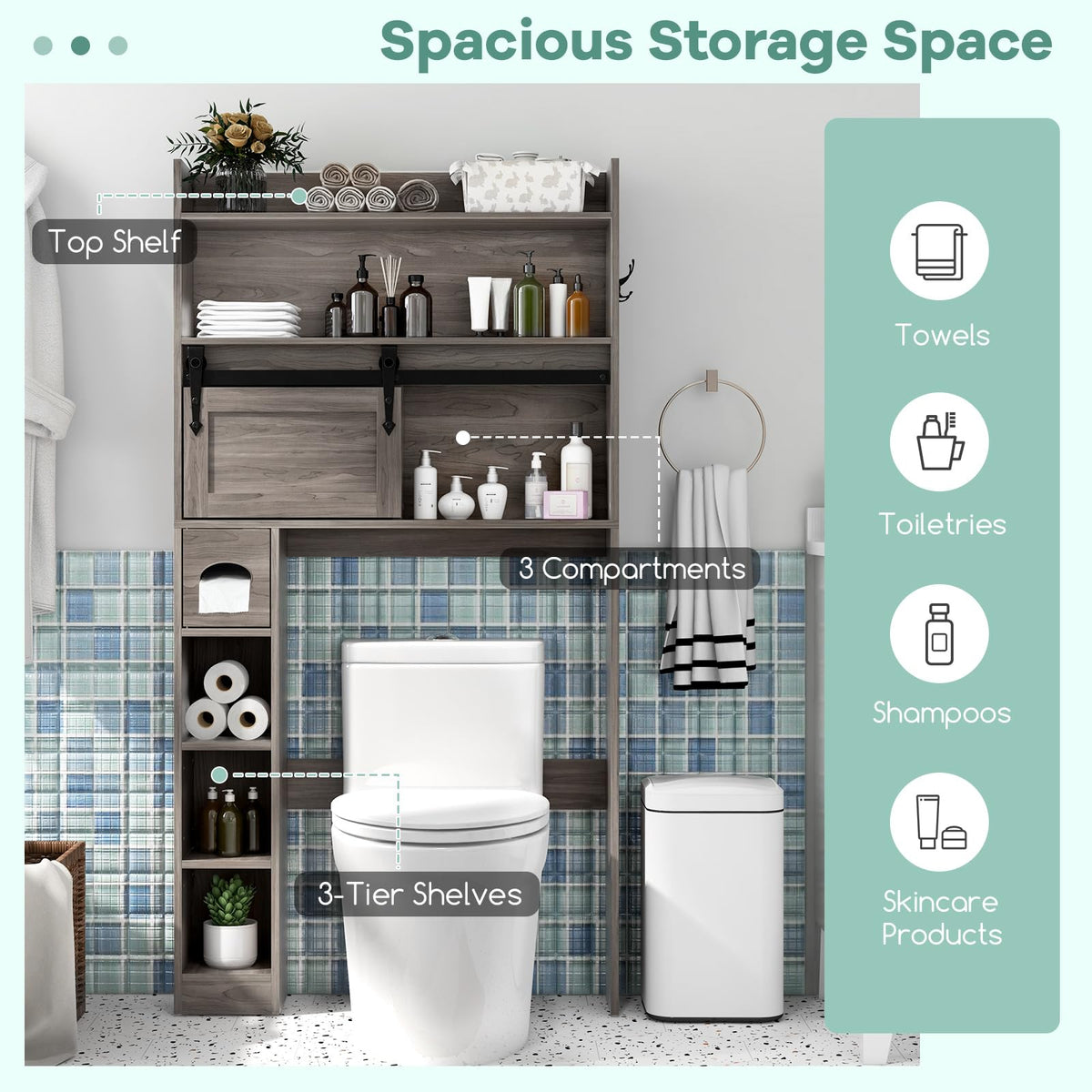 Giantex Over The Toilet Storage Cabinet, Farmhouse Bathroom Organizer