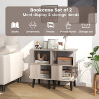 3-Tier Geometric Bookshelf Set of 2, Modern Asymmetrical End Table