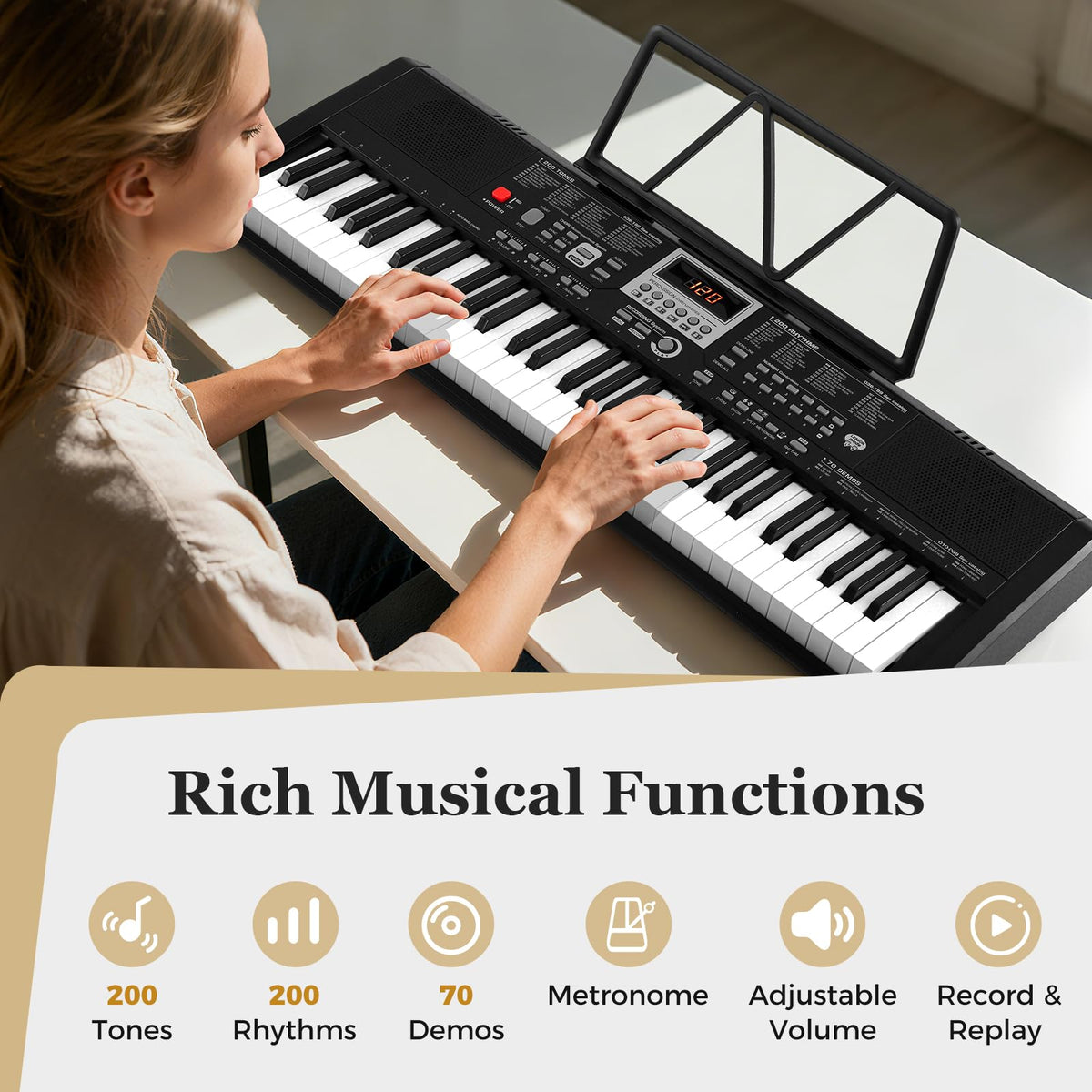61 Keys Portable Keyboard for Beginners, Electric Piano Keyboard Kit