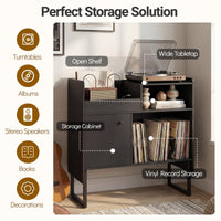Record Player Stand with Power Outlets and Vinyl Storage Holder