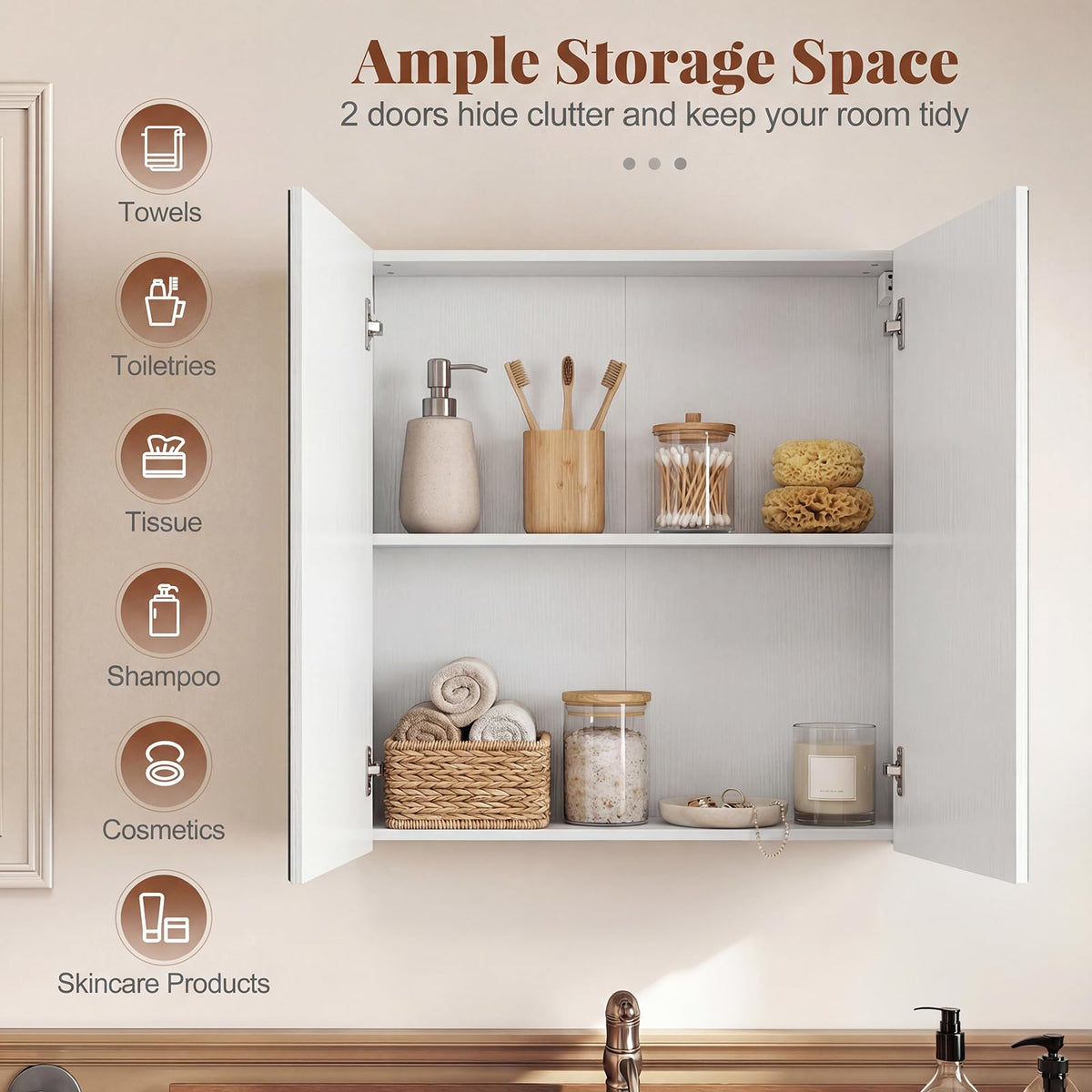 Medicine Cabinet with Mirror and Wooden Hanging 2-Tier Storage Cabinet for Laundry