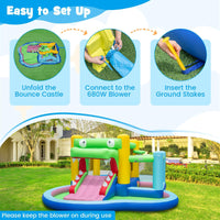 5-in-1 Inflatable Bounce House with Slide and Ocean Balls with 680W Blower