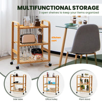 Giantex 3-Tier Bamboo Rolling Storage Cart, Kitchen Serving Storage Trolley Organizer with Locking Casters