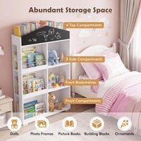 House Shaped Kids Bookshelf, Toy Storage Organizer w/Compartments & Chalkboard