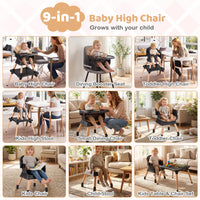 9-in-1 Convertible High Chair with Solid Wood Legs and Removable Dishwasher-Safe Tray