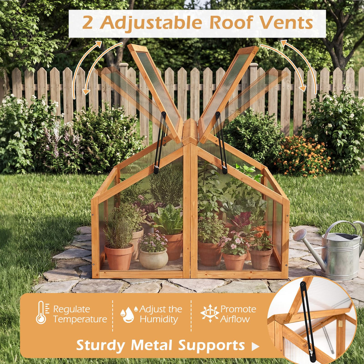 Wood Cold Frame Greenhouse, Portable Raised Flower Planter Protection