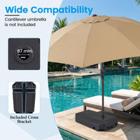 Cantilever Umbrella Base w/Wheels&Cross Base, 75 KG Water&Sand Fillable Umbrella Stand