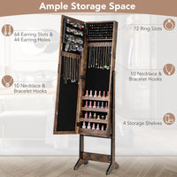 Mirror Jewelry Cabinet Standing with 4 Shelves and 3 Adjustable Tilt Angles
