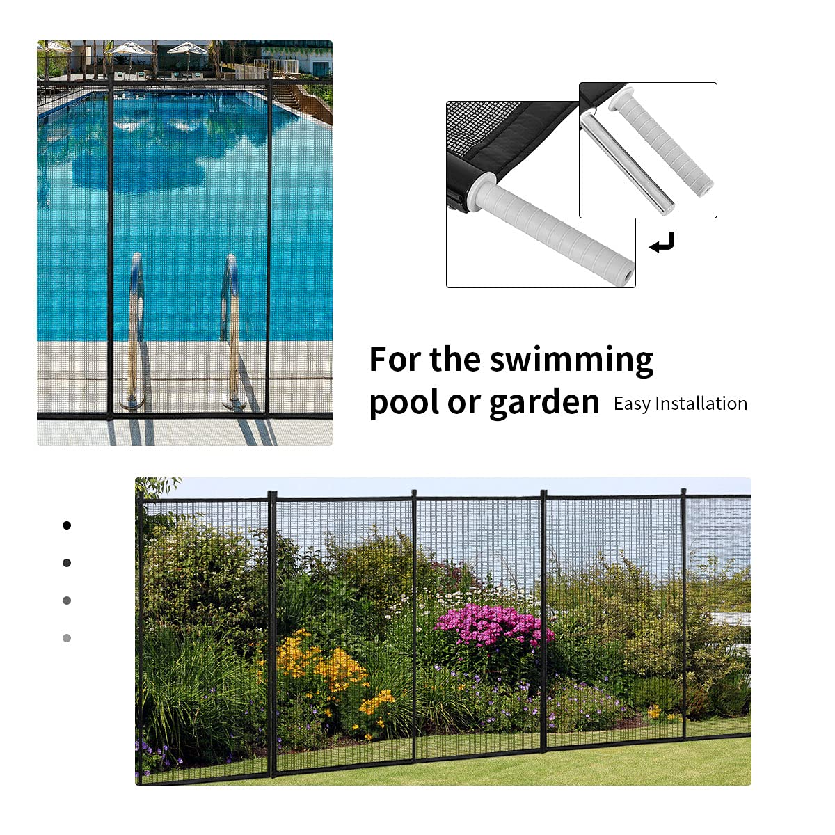 Mesh Swimming Pool Safety Fence with Spring-Loaded Safety Latch System