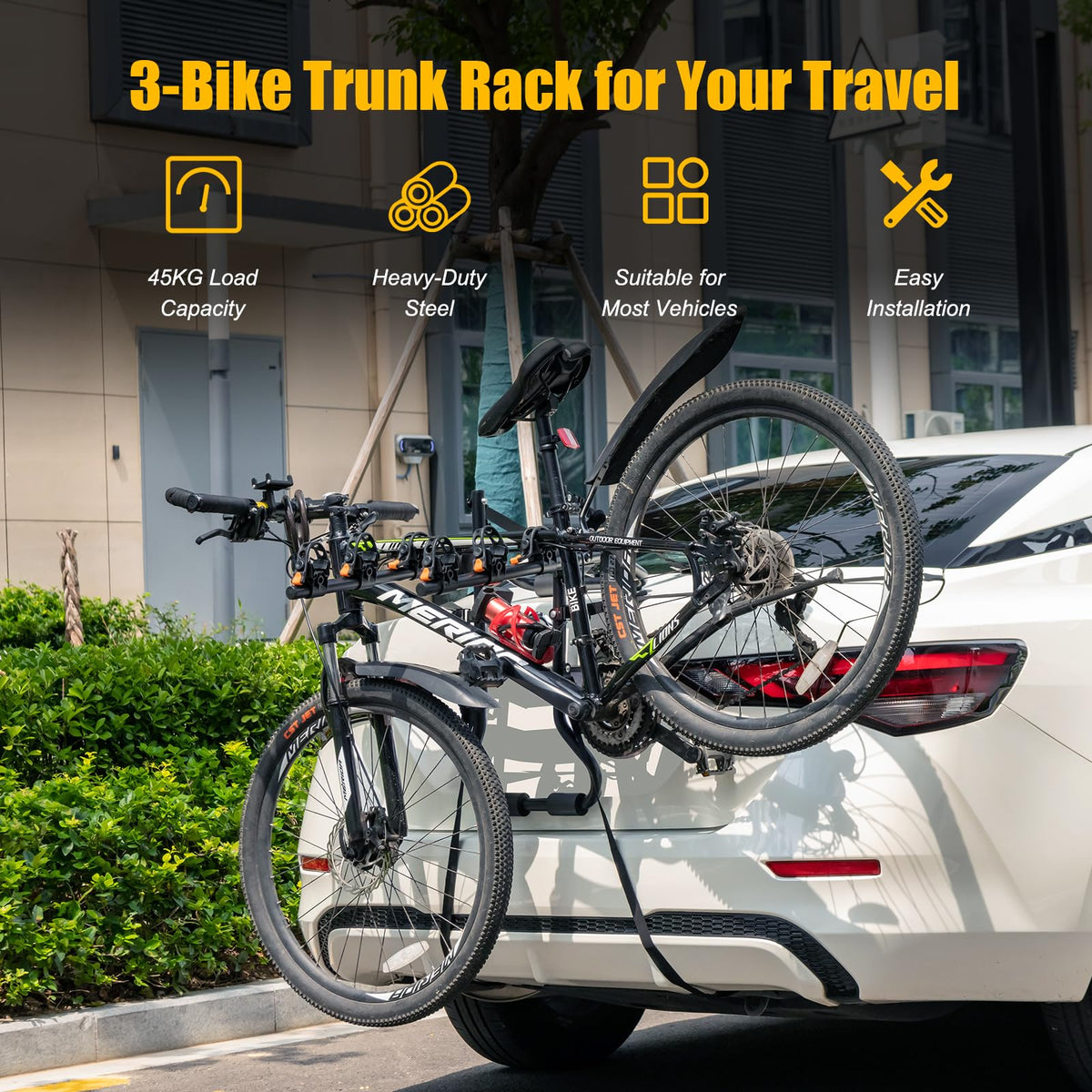 3-Bike Trunk Mount Rack with Adjustable Length Angle