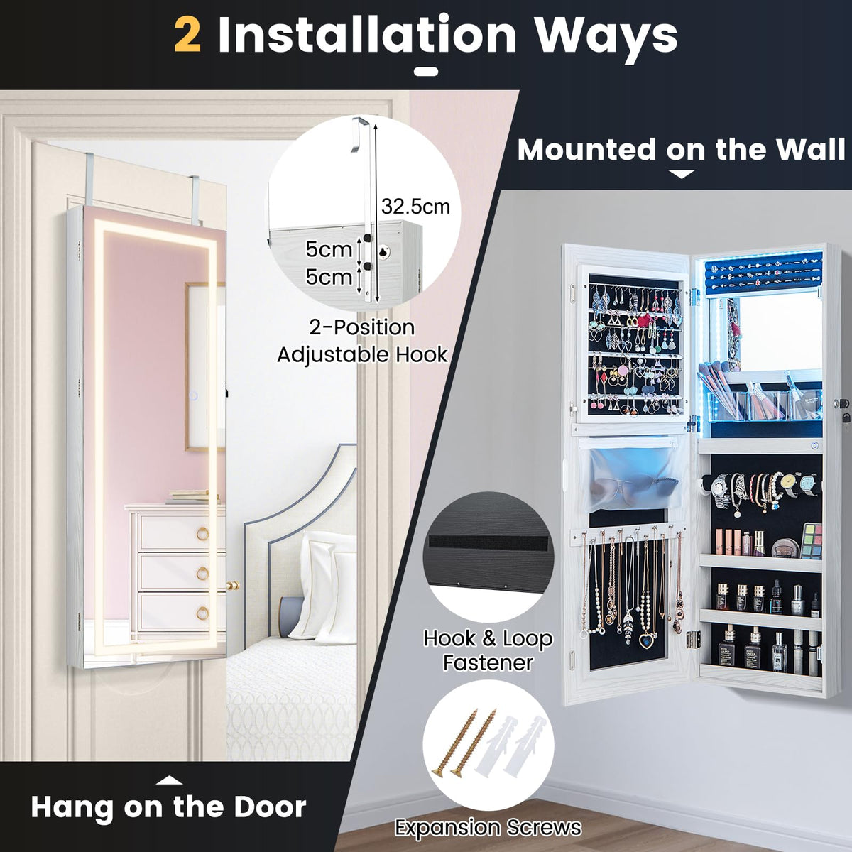 Giantex 108 cm Jewelry Mirror Cabinet, Lockable Jewelry Door & Wall Cabinet
