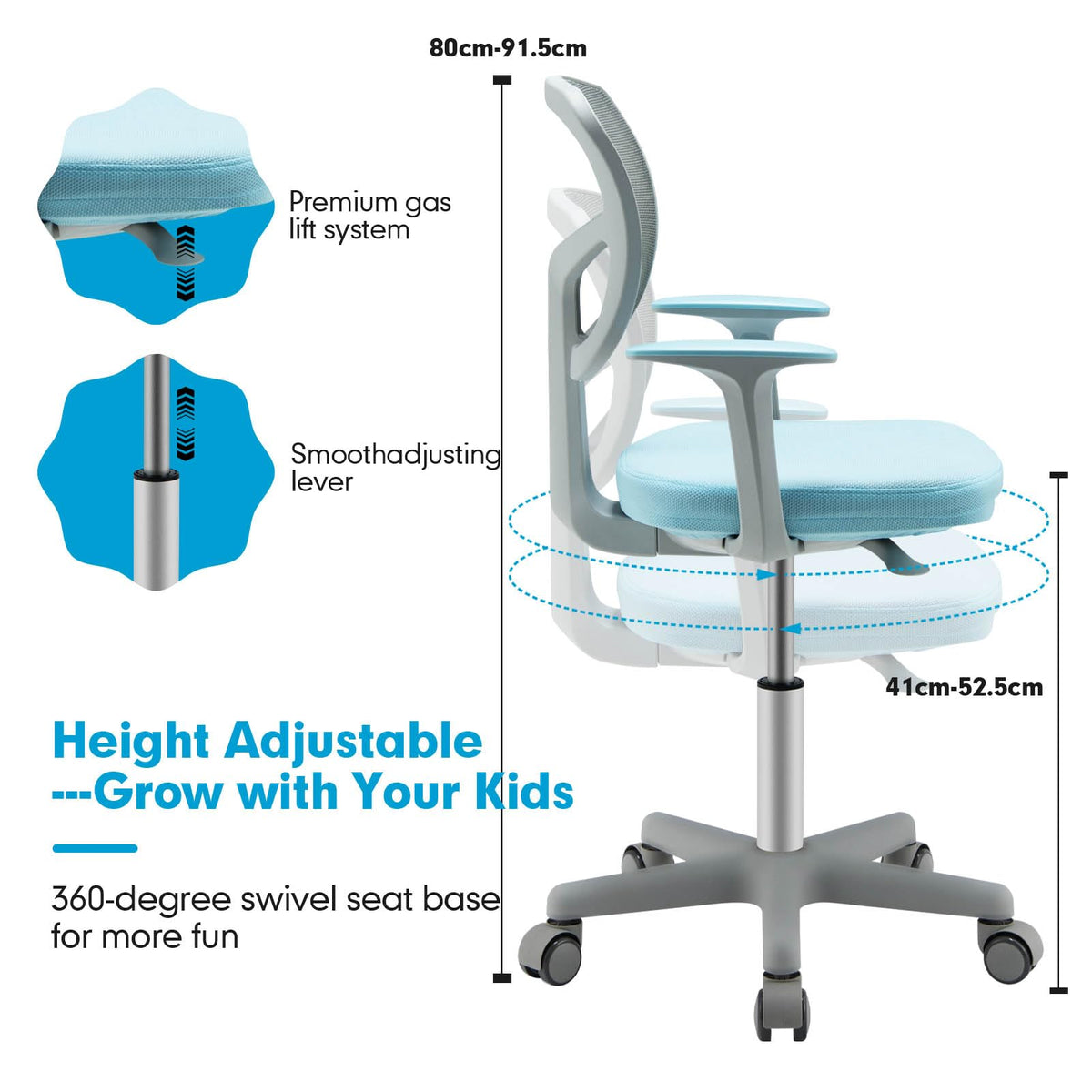 Height Adjustable Children Study Chair for Boys Girls Age 3-10