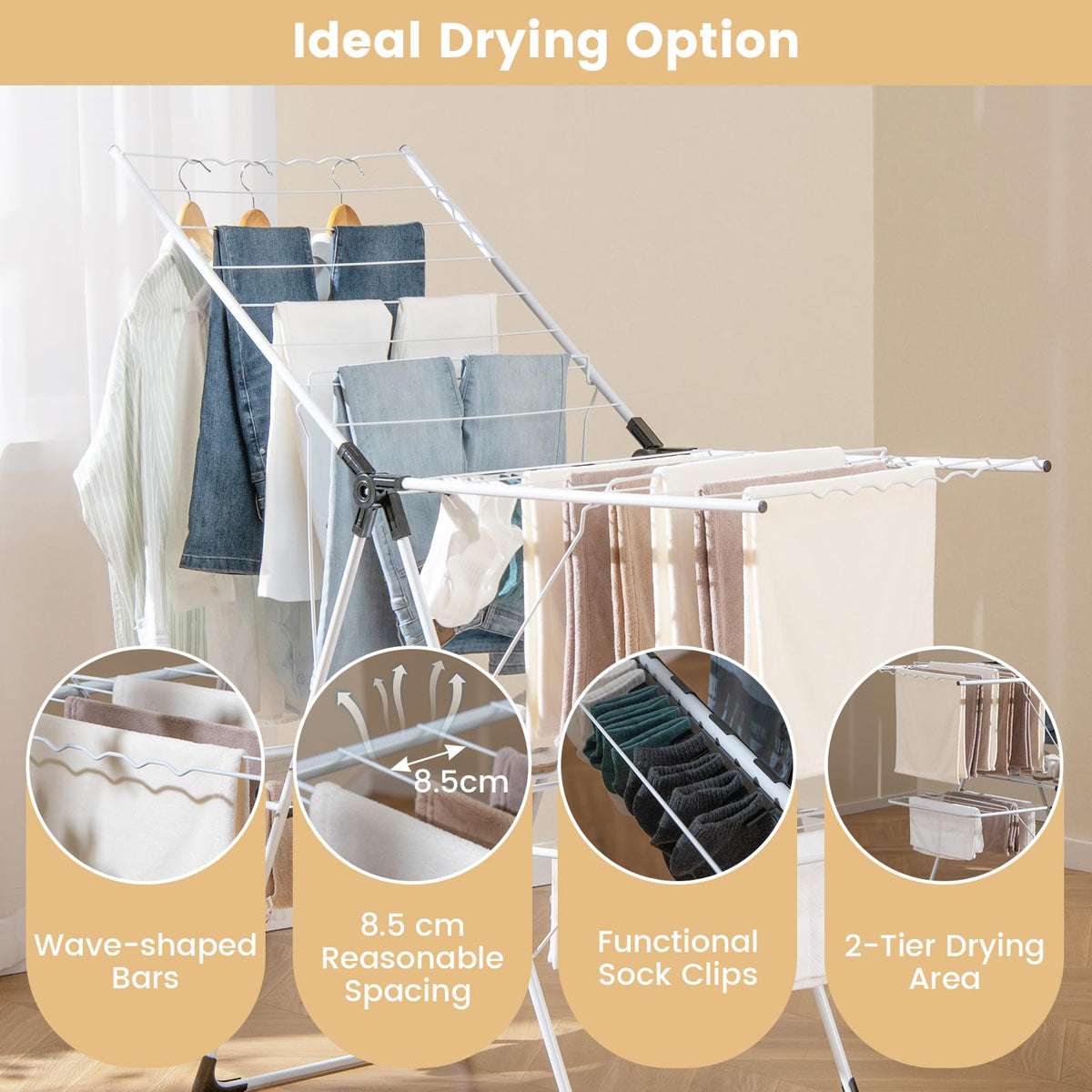 Giantex Folding Clothes Drying Rack, 2-Tier Metal Laundry Drying Rack ...