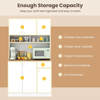 Giantex Tall Pantry Cabinet, Kitchen Cabinet with Outlets, USB Ports, Anti-Tipping Kits & 3-Position Adjustable Shelves