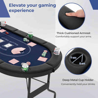 1.8m Foldable Poker Table for 8 Players, Portable Oval Card Board Game Table