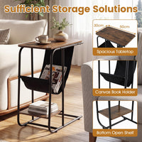Giantex C-Shaped End Table with Canvas Book Holder & Bottom Storage Shelf