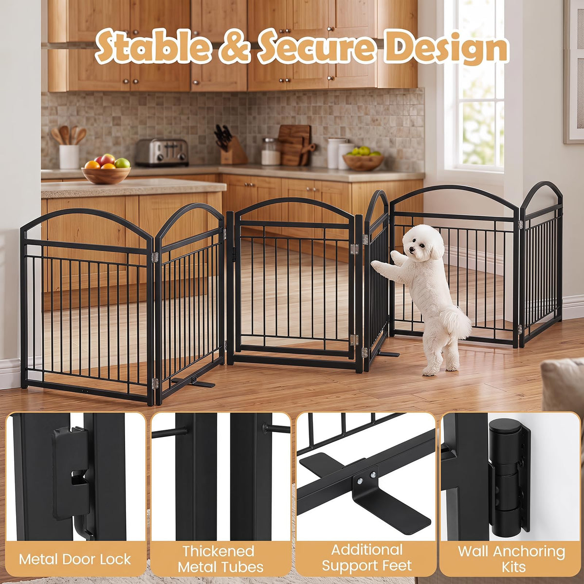 360/480x81cm Foldable Metal Dog Gate with Door 6/8 Panels