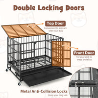 96CM/120CM Foldable Heavy-Duty Metal Dog Cage W/Lockable Rolling Casters, Removable Tray, 2 Lockable Doors