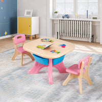 Kids Table Set, 3PCS w/ 1 Table & 2 Chairs & 4 Detachable Storage Boxes