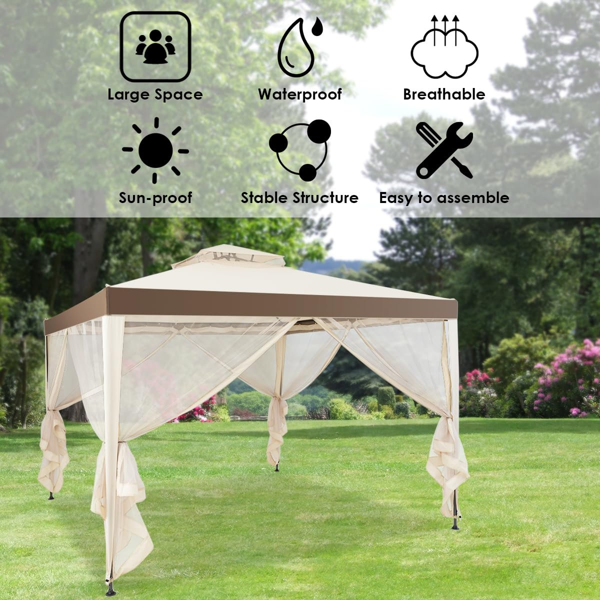 Outdoor 3M X 3M Canopy Gazebo Art Steel Frame Garden Lawn Patio House Party