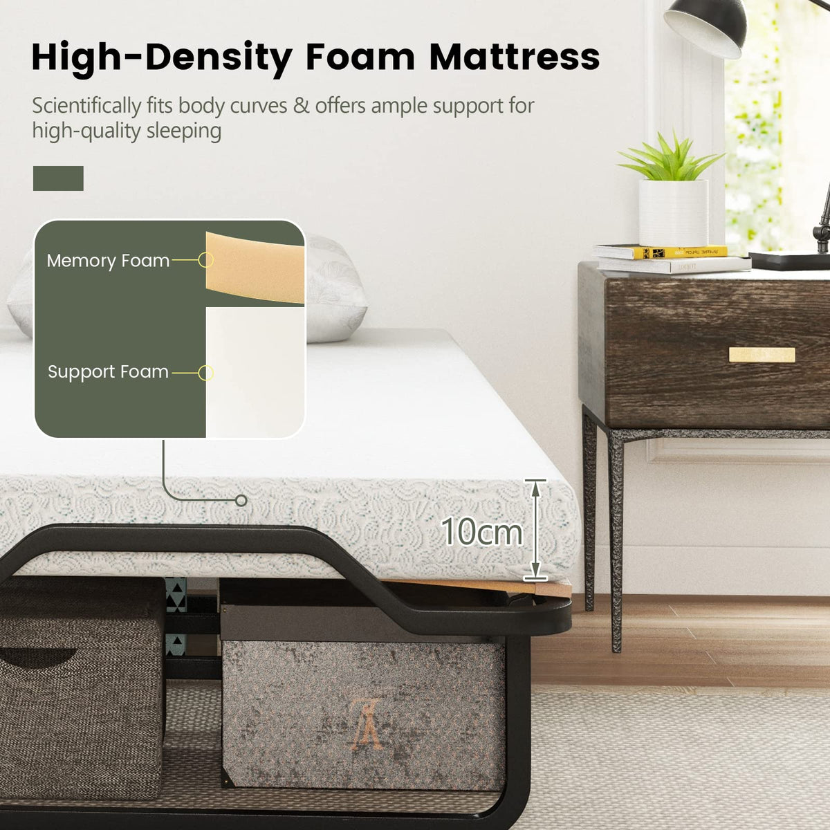 Folding Bed with Mattress, Roll Away Guest Bed for Adult