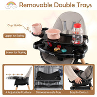 Convertible Table Chair Set w/Building Block Table, Safety Harness, Removable Tray