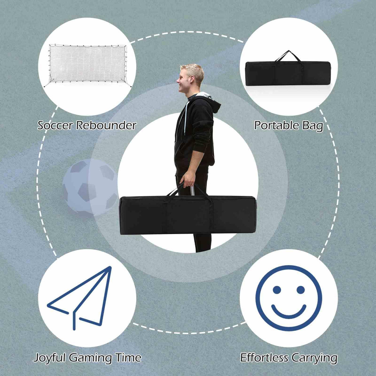 375cm x185cm Soccer Rebounder Net with Carrying Bag