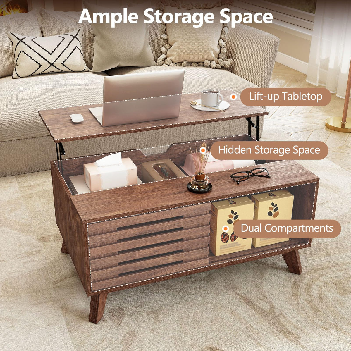 GIANTEX Lift Top Coffee Table with Hidden Compartment for Living Room