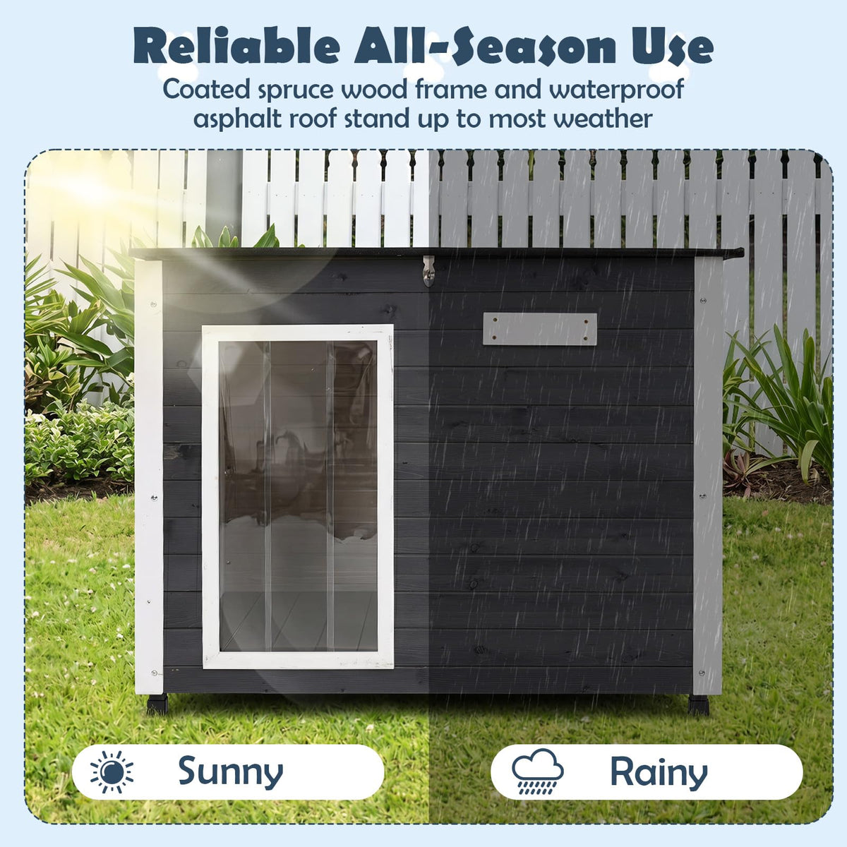 Wooden Dog House Outdoor Weatherproof with PVC Curtain 2 Size