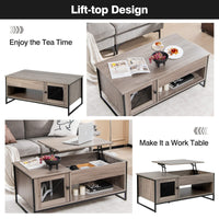 106cm Lift Top Coffee Table, Industrial Center Table with Mute Pneumatic Lifting, Grey