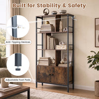 Industrial Tall Bookshelf with 3-Tier Shelves and 2-Door Cabinet for Living Room