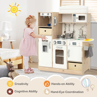 Wooden Pretend Play Kitchen with Deluxe LED Lighting Effects for Boys & Girls